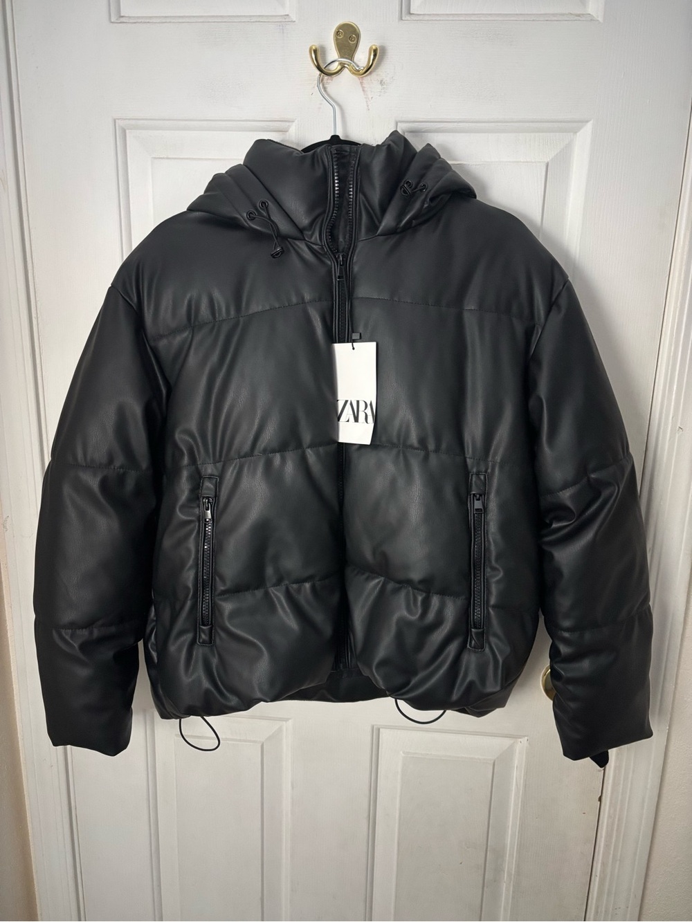 Zara Black Quilted Puffer Jacket with Hood